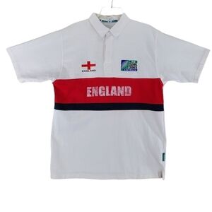 Vtg England Rugby Union Polo Shirt Mens L White Red 2003 Australia World Cup S/S